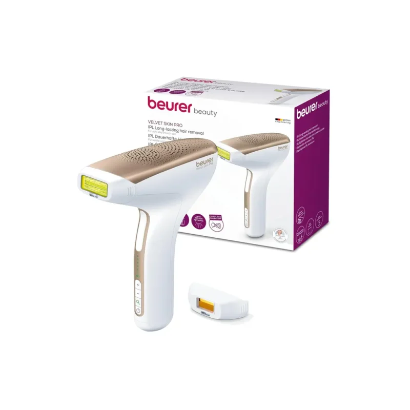 Épilateur Beurer Velvet IPL en blanc, design élégant.